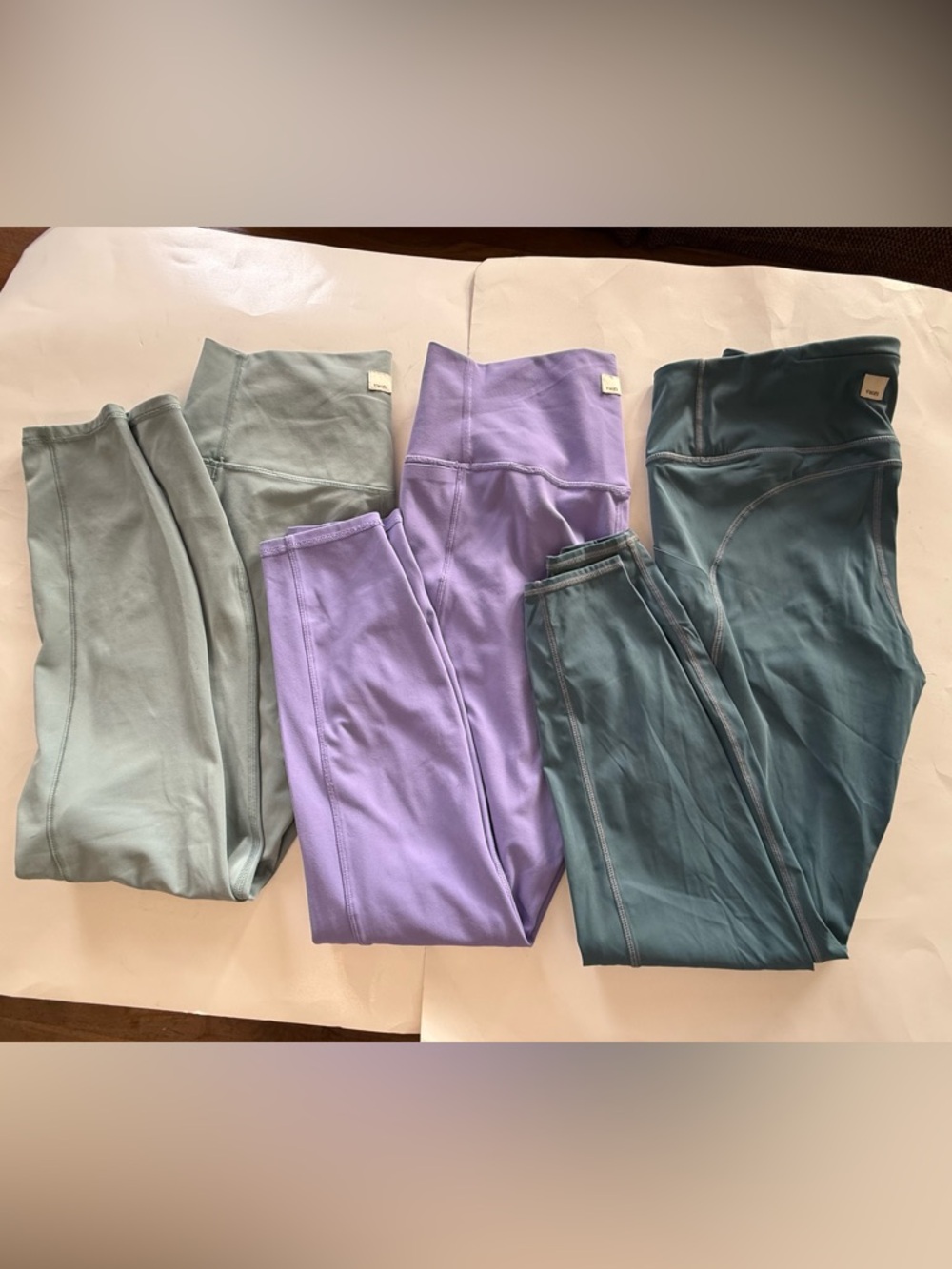 BUNDLE: Vuori Stride Leggings, 3 pairs, size large (2 blue, 1 purple).